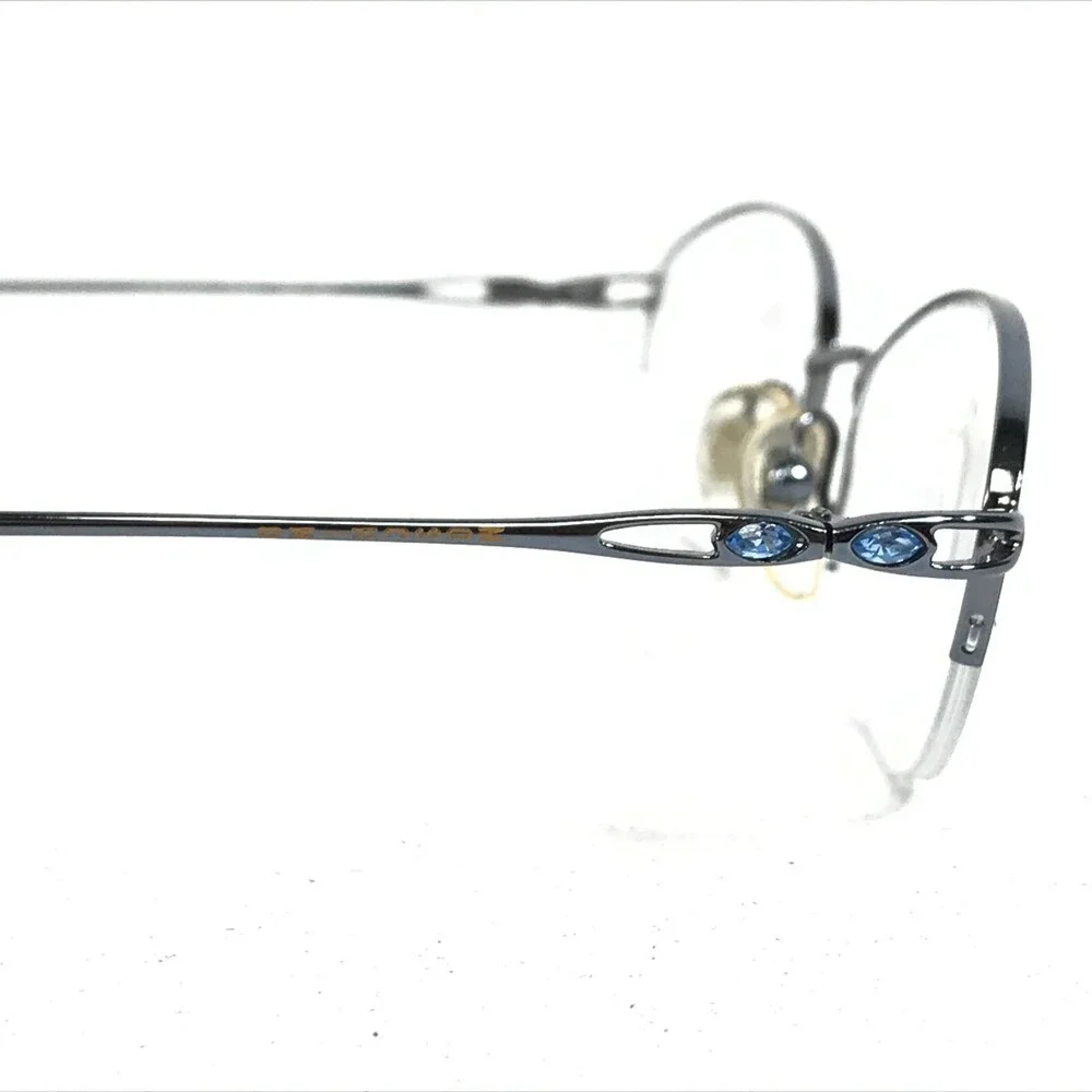 Moschino M 3196-V-B Eyeglasses Frames Blue Gray Round Oval Half Rim Rhinestones